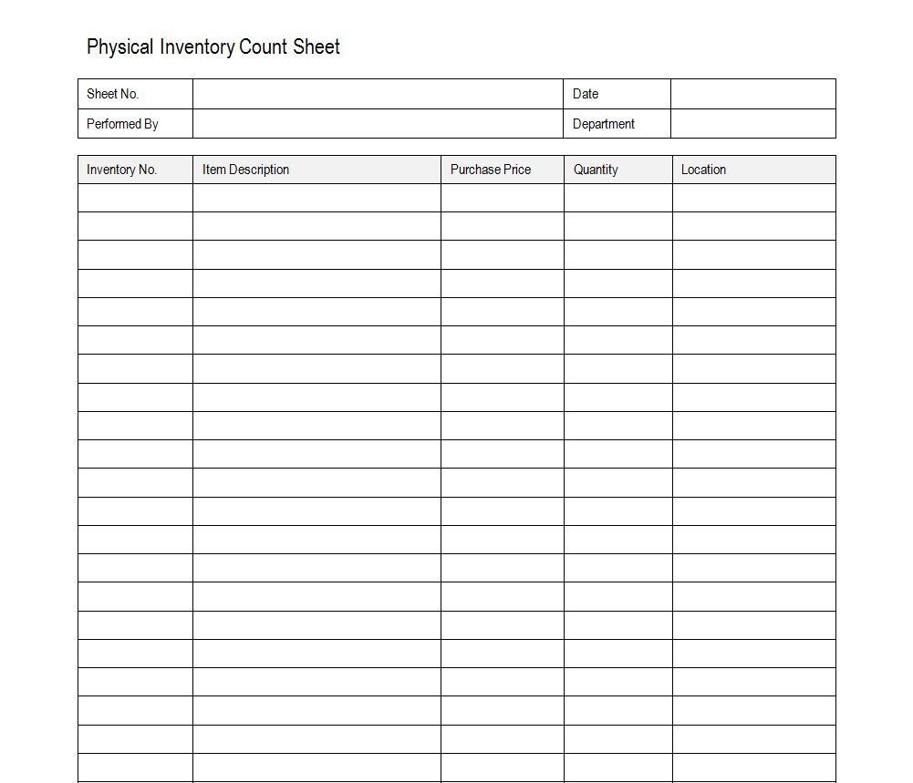 Physical Inventory Count Sheet Physical Inventory Template Template